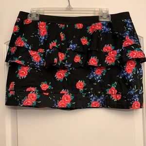 Black Floral Mini Skirt